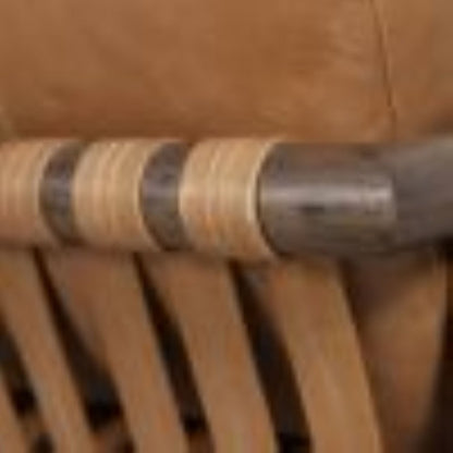 28" Brown Genuine Leather and Solid Wood Arm Chair HomeRoots