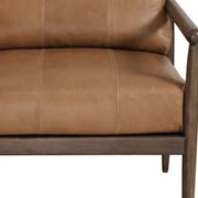 28" Brown Genuine Leather and Solid Wood Arm Chair - Fluent Trends Accent Chairs