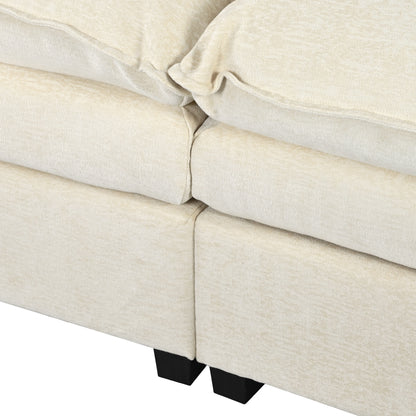 Fluent Trends U-Shaped Chenille Sectional Sofa - Beige 6-Seater with Adjustable Armrests - Fluent Trends