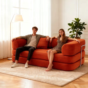 Red Corduroy 5-in-1 Modular Floor Sofa Sleeper Bed, No Assembly - Fluent Trends