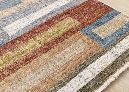Orange Blue Beige Area Rug | Bold Geometric Pattern