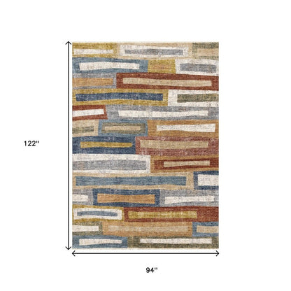 Orange Blue Beige Area Rug | Bold Geometric Pattern