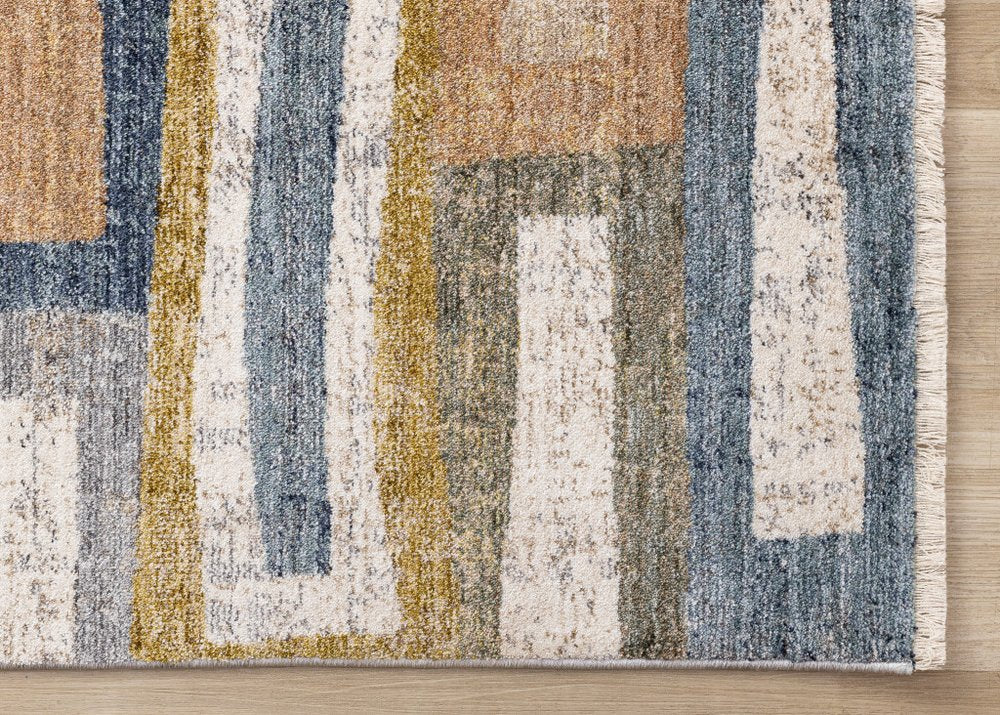Orange Blue Beige Area Rug | Bold Geometric Pattern