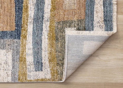Orange Blue Beige Area Rug | Bold Geometric Pattern