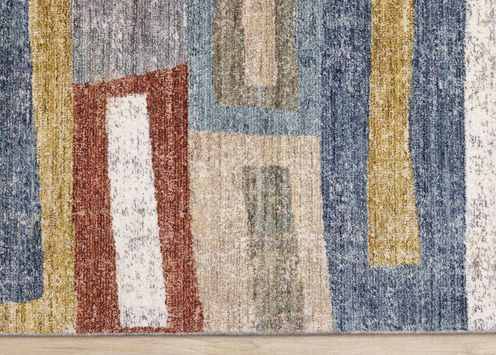 Orange Blue Beige Area Rug | Bold Geometric Pattern