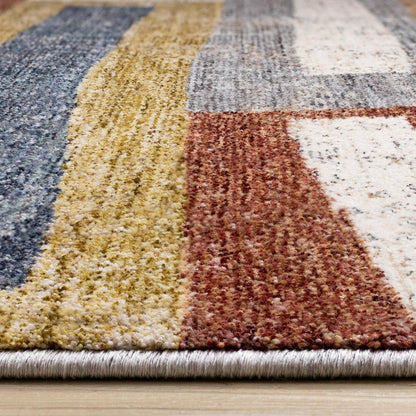 Orange Blue Beige Area Rug | Bold Geometric Pattern