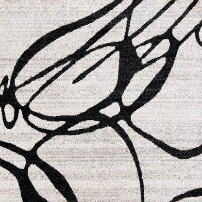 Black and Gray Abstract Area Rug | Bold Linear Pattern