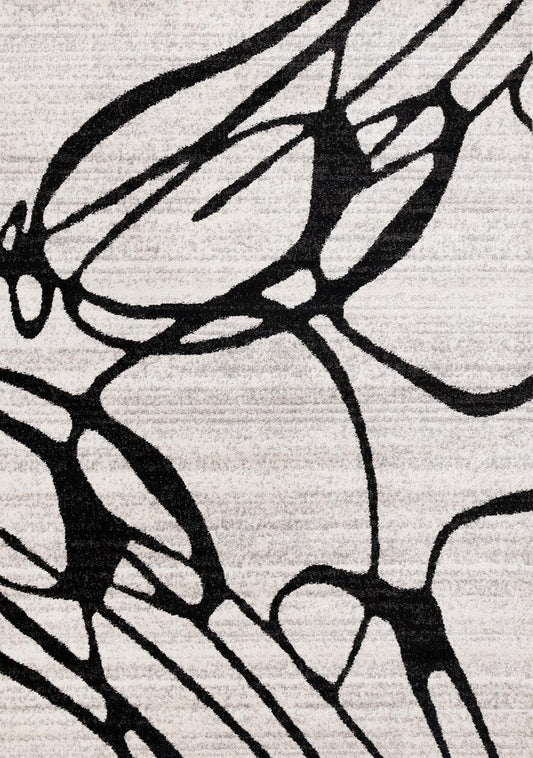 Black and Gray Abstract Area Rug | Bold Linear Pattern