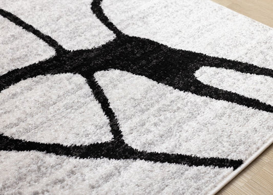 Black and Gray Abstract Area Rug | Bold Linear Pattern