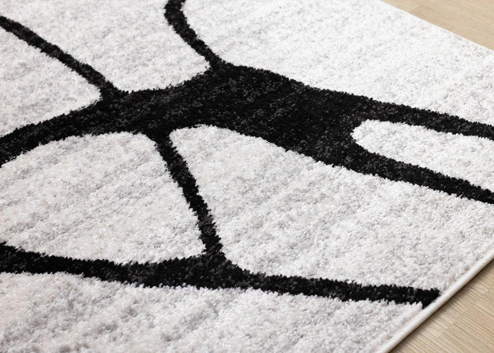 Black and Gray Abstract Area Rug | Bold Linear Pattern