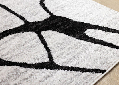 Black and Gray Abstract Area Rug | Bold Linear Pattern