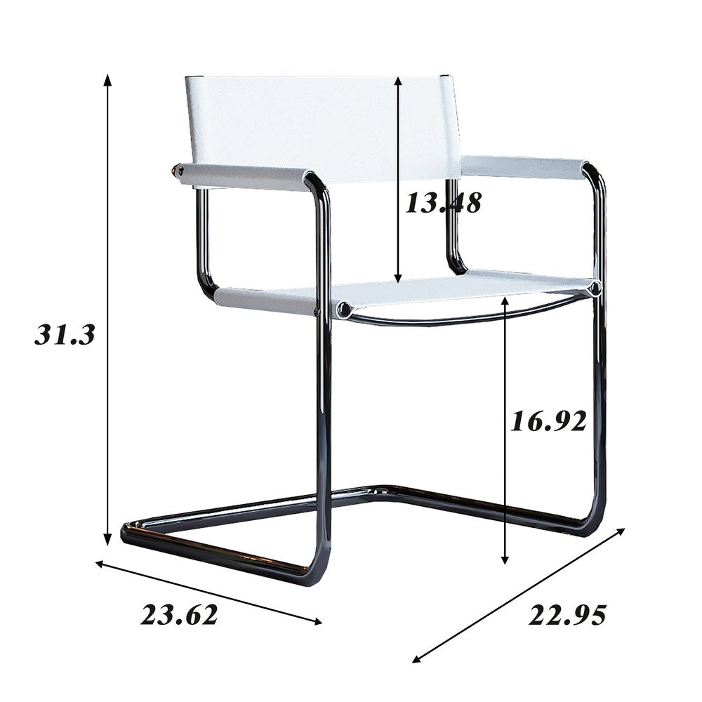 23" Silver And White Leather and Stainless Steel Arm Chair HomeRoots