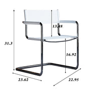 23" Silver And White Leather and Stainless Steel Arm Chair - Fluent Trends Accent Chairs