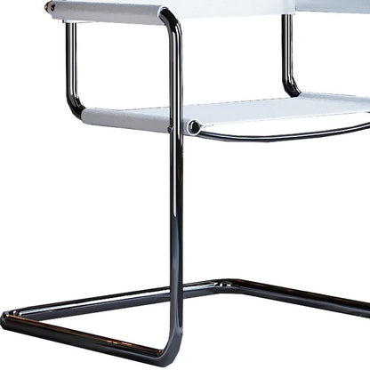 23" Silver And White Leather and Stainless Steel Arm Chair - Fluent Trends