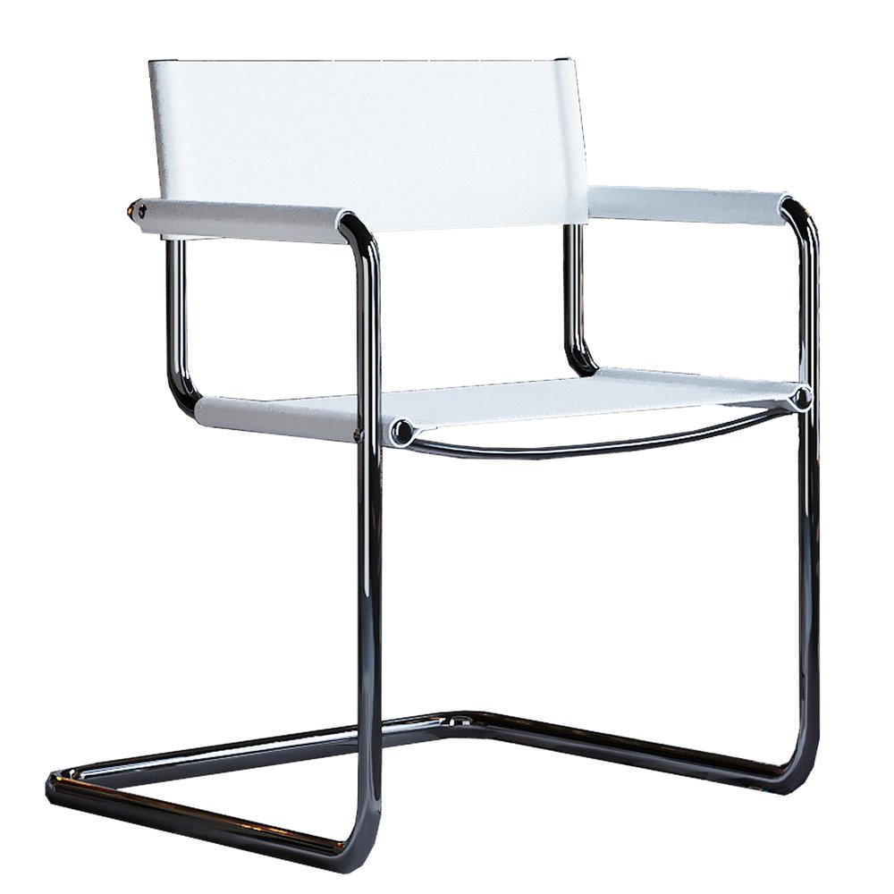 23" Silver And White Leather and Stainless Steel Arm Chair HomeRoots