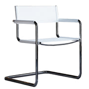 23" Silver And White Leather and Stainless Steel Arm Chair - Fluent Trends Accent Chairs