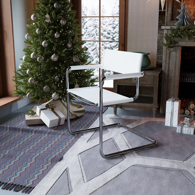 23" Silver And White Leather and Stainless Steel Arm Chair - Fluent Trends Accent Chairs