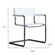 23" Silver And White Leather and Stainless Steel Arm Chair - Fluent Trends Accent Chairs