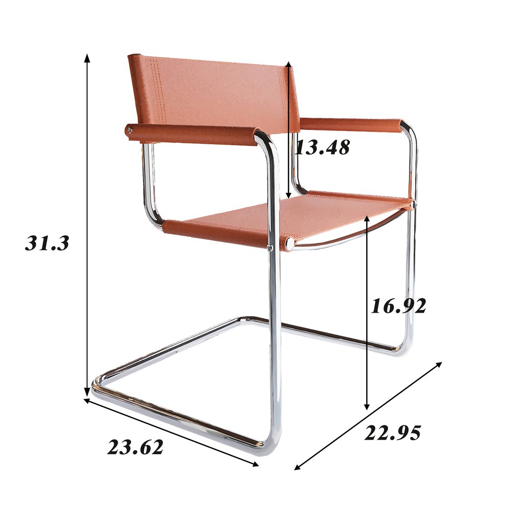 23" Silver And Terra Cotta Leather and Stainless Steel Arm Chair HomeRoots