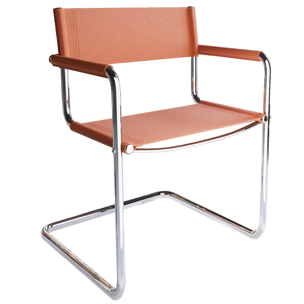23" Silver And Terra Cotta Leather and Stainless Steel Arm Chair HomeRoots