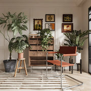 23" Silver And Terra Cotta Leather and Stainless Steel Arm Chair - Fluent Trends Accent Chairs