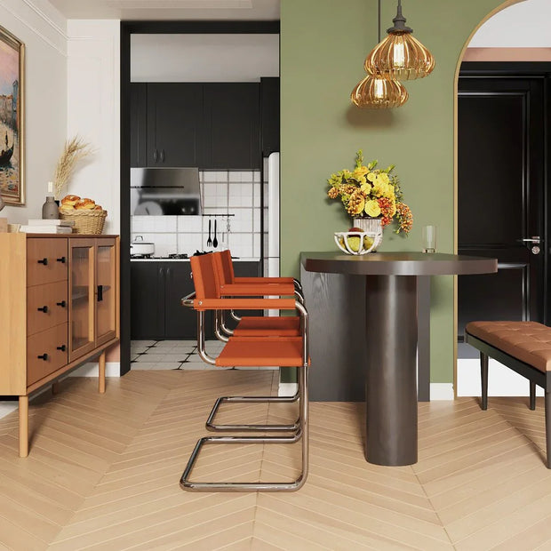 23" Silver And Terra Cotta Leather and Stainless Steel Arm Chair - Fluent Trends Accent Chairs