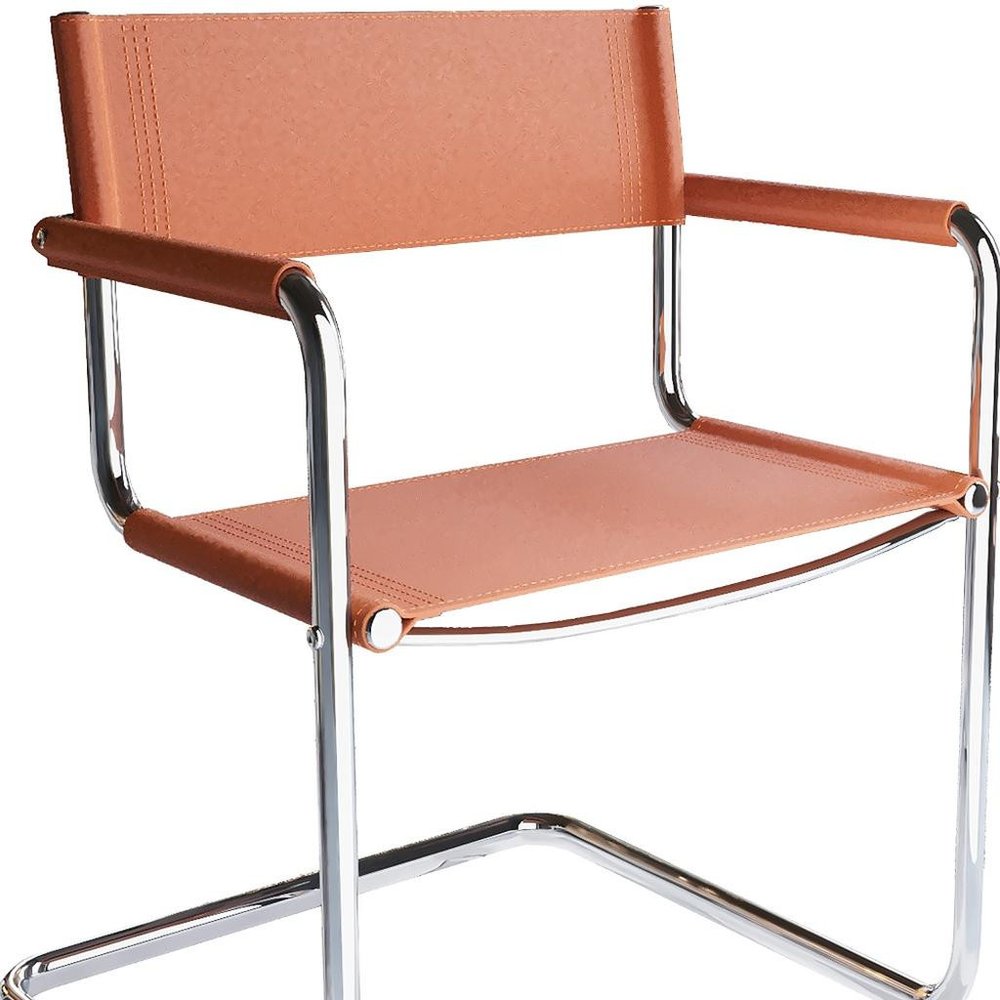 23" Silver And Terra Cotta Leather and Stainless Steel Arm Chair HomeRoots