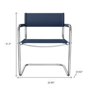 23" Navy Blue and Silver Leather and Stainless Steel Arm Chair - Fluent Trends Accent Chairs
