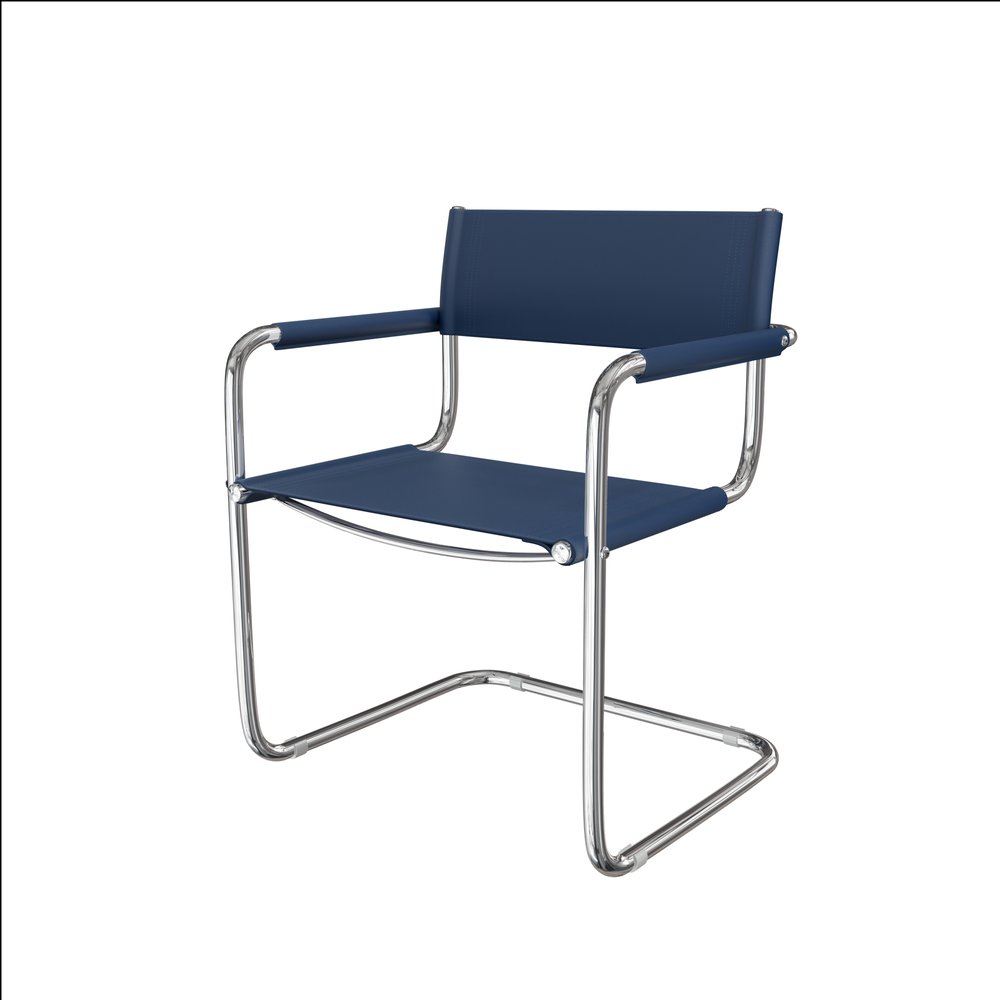 23" Navy Blue and Silver Leather and Stainless Steel Arm Chair HomeRoots