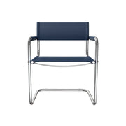 23" Navy Blue and Silver Leather and Stainless Steel Arm Chair - Fluent Trends Accent Chairs
