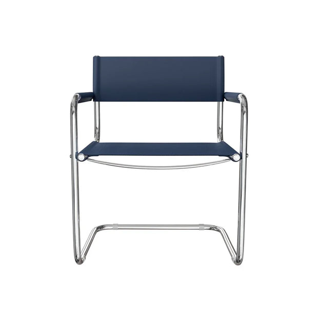 23" Navy Blue and Silver Leather and Stainless Steel Arm Chair - Fluent Trends Accent Chairs