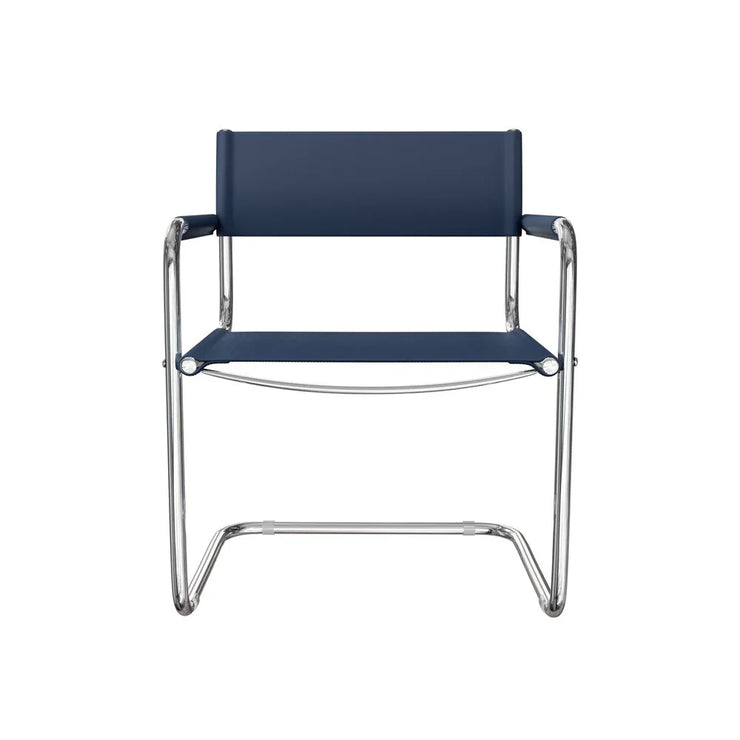 23" Navy Blue and Silver Leather and Stainless Steel Arm Chair - Fluent Trends Accent Chairs