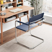 23" Navy Blue and Silver Leather and Stainless Steel Arm Chair - Fluent Trends Accent Chairs