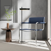 23" Navy Blue and Silver Leather and Stainless Steel Arm Chair - Fluent Trends Accent Chairs