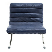 29" Blue and Silver Tufted Leather and Upholstered Folding Lounge Chair - Fluent Trends Accent Chairs