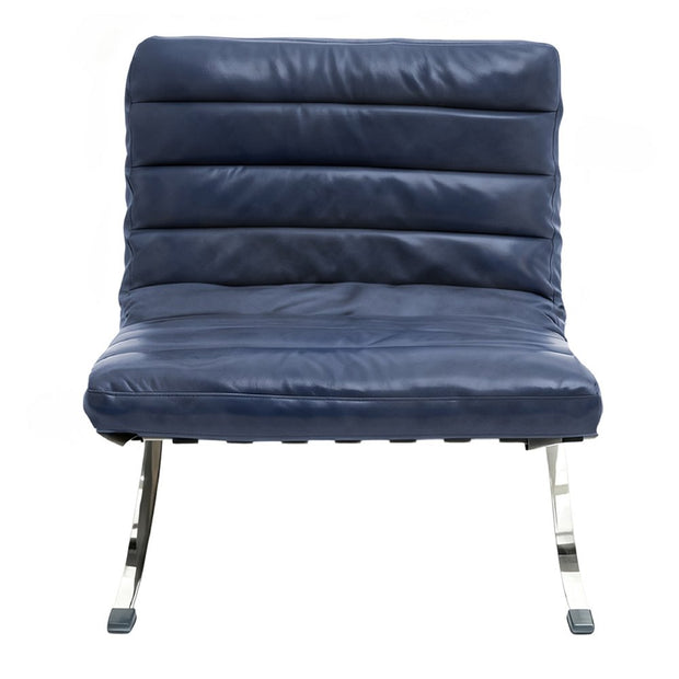 29" Blue and Silver Tufted Leather and Upholstered Folding Lounge Chair - Fluent Trends Accent Chairs