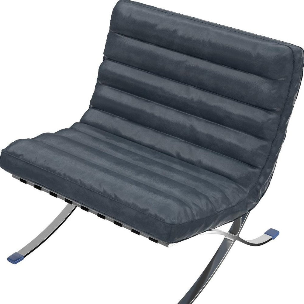 29" Blue and Silver Tufted Leather and Upholstered Folding Lounge Chair HomeRoots