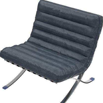 29" Blue and Silver Tufted Leather and Upholstered Folding Lounge Chair HomeRoots