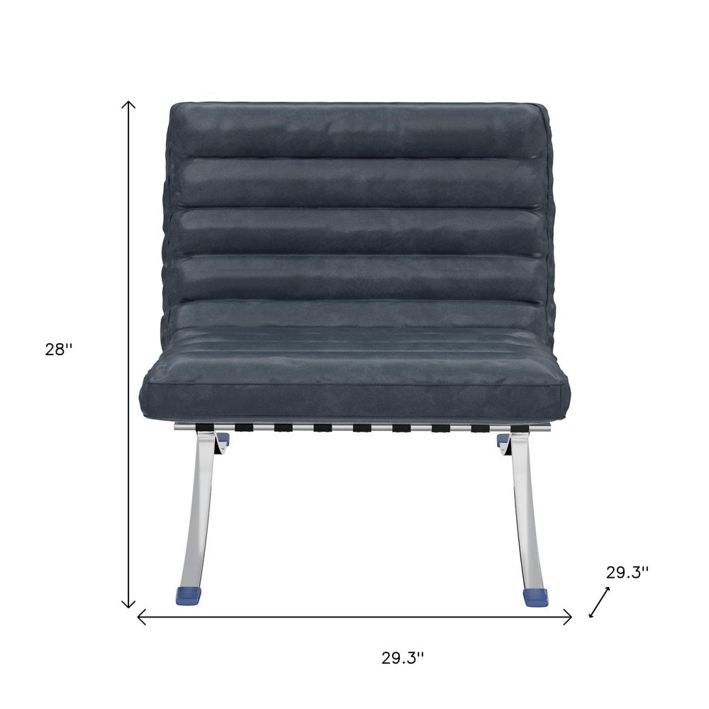 29" Blue and Silver Tufted Leather and Upholstered Folding Lounge Chair HomeRoots