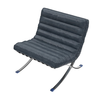 29" Blue and Silver Tufted Leather and Upholstered Folding Lounge Chair HomeRoots