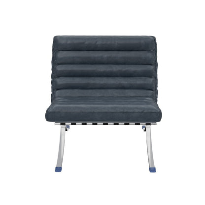 29" Blue and Silver Tufted Leather and Upholstered Folding Lounge Chair HomeRoots