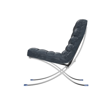 29" Blue and Silver Tufted Leather and Upholstered Folding Lounge Chair HomeRoots