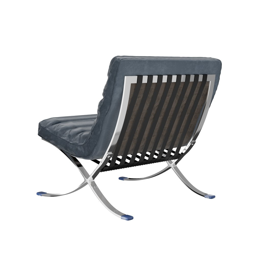29" Blue and Silver Tufted Leather and Upholstered Folding Lounge Chair HomeRoots