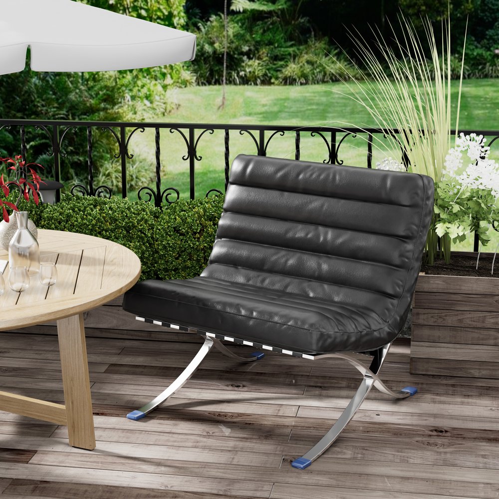 29" Black and Silver Tufted Leather and Upholstered Folding Lounge Chair HomeRoots