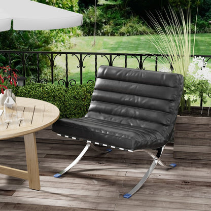 29" Black and Silver Tufted Leather and Upholstered Folding Lounge Chair HomeRoots