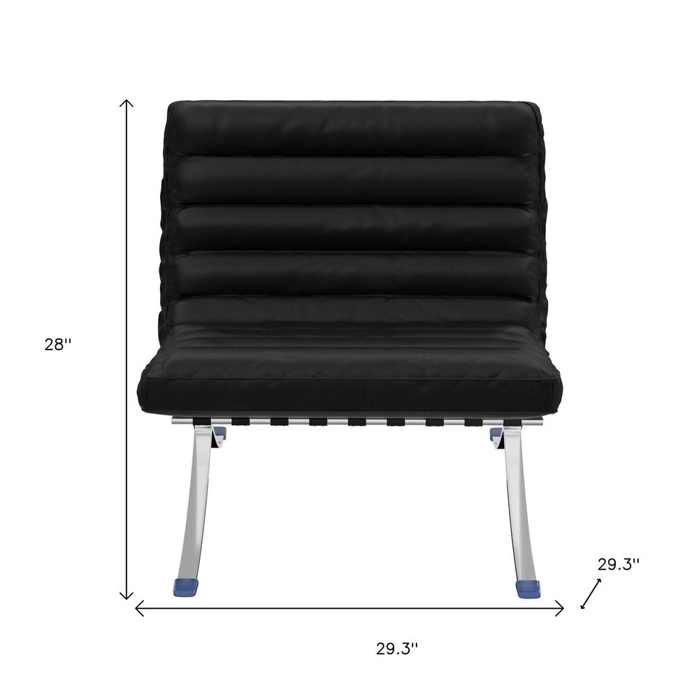 29" Black and Silver Tufted Leather and Upholstered Folding Lounge Chair HomeRoots