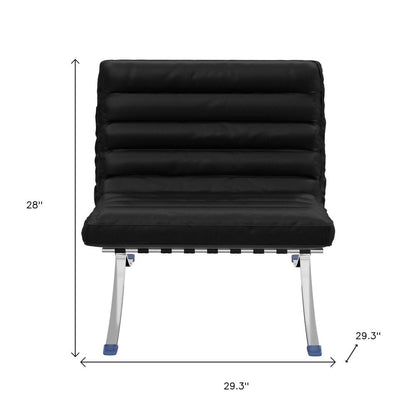 29" Black and Silver Tufted Leather and Upholstered Folding Lounge Chair HomeRoots