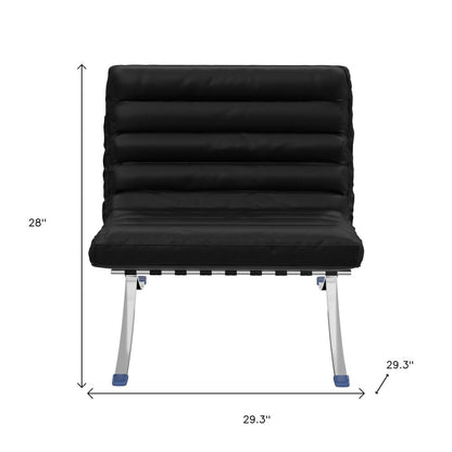 29" Black and Silver Tufted Leather and Upholstered Folding Lounge Chair - Fluent Trends