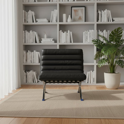 29" Black and Silver Tufted Leather and Upholstered Folding Lounge Chair HomeRoots