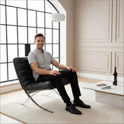 29" Black and Silver Tufted Leather and Upholstered Folding Lounge Chair - Fluent Trends Accent Chairs